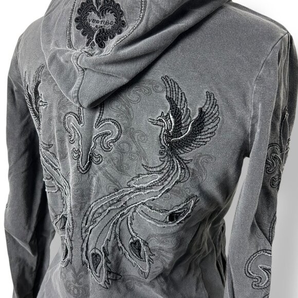 Vertigo Weathered Gray Embroidered Applique Hoody Sweatshirt Phoenix Sz M - Picture 3 of 11